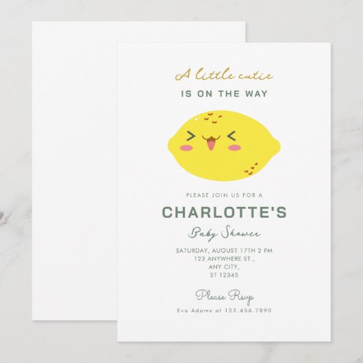 Little Cutie Citrus Baby shower Kaart (Voorkant / Achterkant)