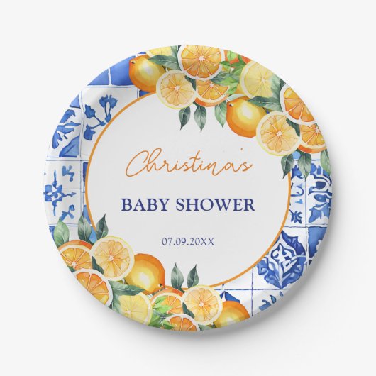 Little Cutie Citrus Baby shower Papieren Bordje (Voorkant)