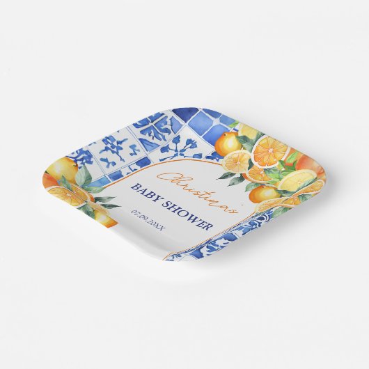 Little Cutie Citrus Baby shower Papieren Bordje (Gebogen)