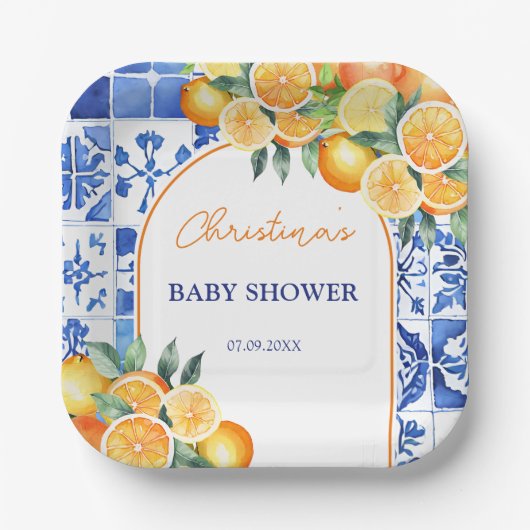 Little Cutie Citrus Baby shower Papieren Bordje (Voorkant)