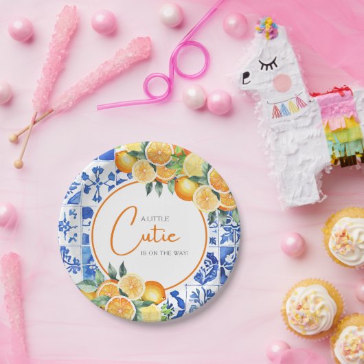 Little Cutie Citrus Baby shower Papieren Bordje (Feest)