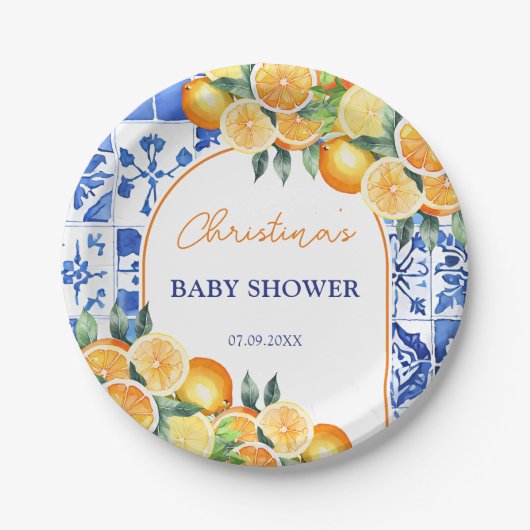 Little Cutie Citrus Baby shower Papieren Bordje (Voorkant)