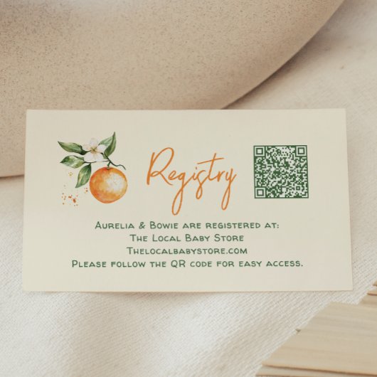 Little Cutie Citrus Baby shower Registry QR-code Informatiekaartje