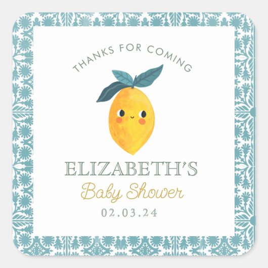 Little Cutie Citrus Baby shower Vierkante Sticker (Voorkant)