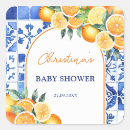 Little Cutie Citrus Baby shower Vierkante Sticker