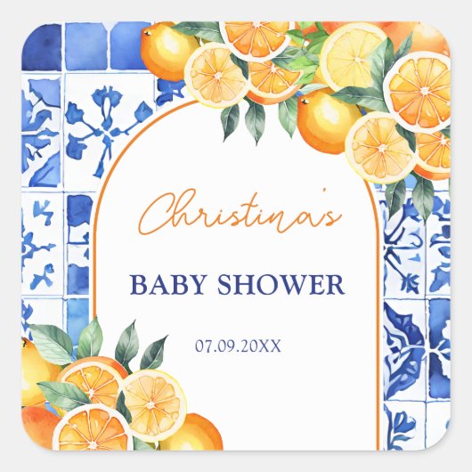 Little Cutie Citrus Baby shower Vierkante Sticker (Voorkant)
