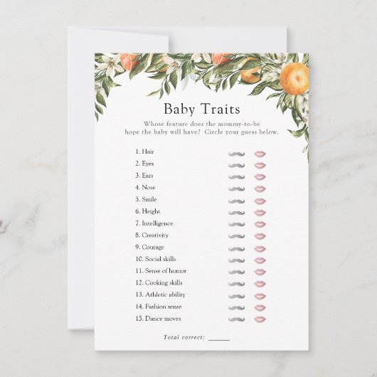 Little Cutie Citrus Baby Traits Shower Spel Kaart (Voorkant)