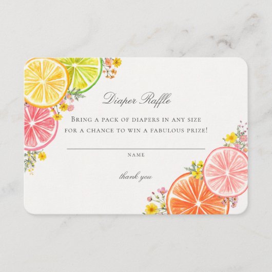 Little Cutie Citrus Bloemen Luier Raffle Insert Informatiekaartje (Voorkant)
