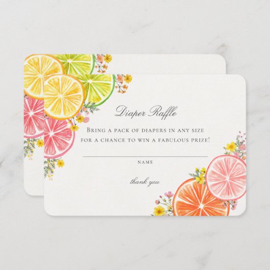 Little Cutie Citrus Bloemen Luier Raffle Insert Informatiekaartje (Voorkant / Achterkant)