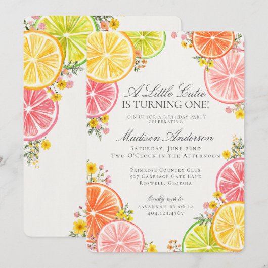 Little Cutie Citrus Bloemen Sinaasappel Verjaardag Kaart (Voorkant / Achterkant)