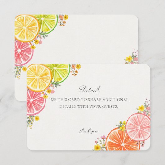 Little Cutie Citrus Bloemige Evenement Details Inv Informatiekaartje (Voorkant / Achterkant)