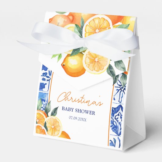 Little Cutie Citrus Blue Tegels Baby shower Bedankdoosjes (Voorkant Zijde)