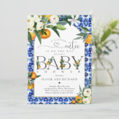 Little Cutie Citrus Botanical Oranje Baby shower Kaart (Staand voorkant)