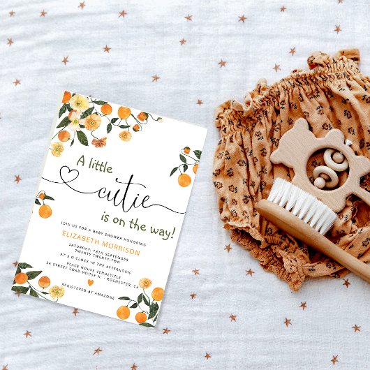 Little Cutie Citrus Botanical Oranje Baby shower Kaart