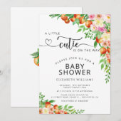 Little Cutie Citrus Botanical Oranje Baby shower Kaart (Voorkant / Achterkant)