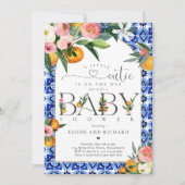 Little Cutie Citrus Botanical Oranje Baby shower Kaart (Voorkant)