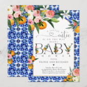 Little Cutie Citrus Botanical Oranje Baby shower Kaart (Voorkant / Achterkant)