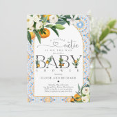 Little Cutie Citrus Botanical Oranje Baby shower Kaart (Staand voorkant)