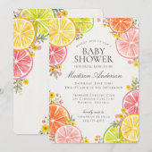 Little Cutie Citrus Floral Oranje Baby shower Kaart (Voorkant / Achterkant)