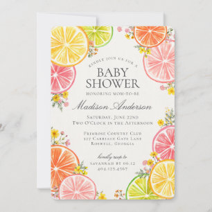 Little Cutie Citrus Floral Oranje Baby shower Kaart