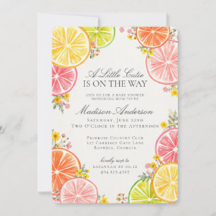 Little Cutie Citrus Floral Oranje Baby shower Kaart