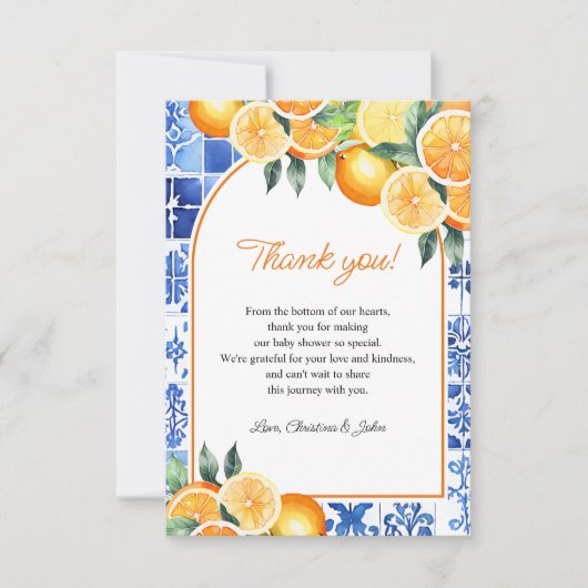 Little Cutie Citrus Gender Neutral Baby shower Bedankkaart (Voorkant)