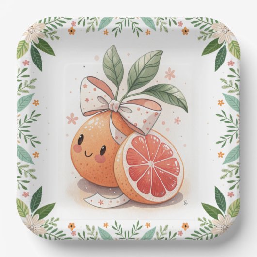 Little Cutie Citrus Grapefruit Coquette Botanical Papieren Bordje (Voorkant)
