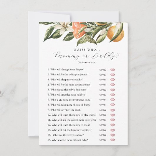 Little Cutie Citrus Guess Wie Douche Game Kaart (Voorkant)