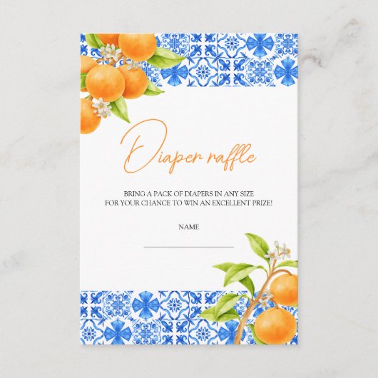 Little Cutie Citrus Luier Raffle Baby shower Informatiekaartje (Voorkant)