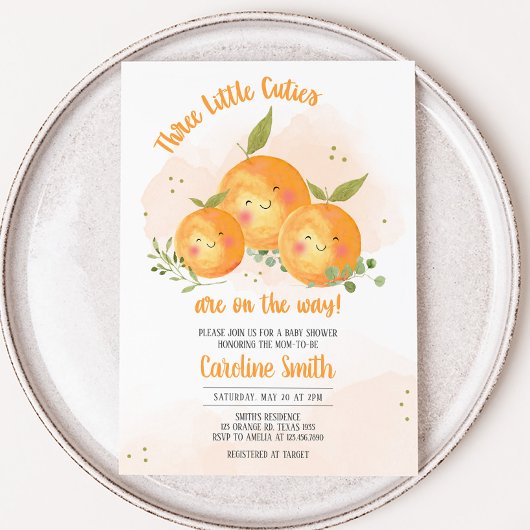 Little Cutie Citrus Orange Baby Shower Kaart