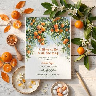 Little Cutie Citrus Orange Blossom Baby Shower Kaart