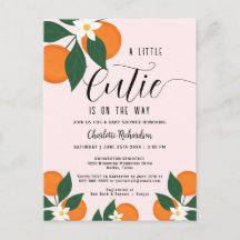 Little Cutie Citrus Oranje Baby shower Invitation