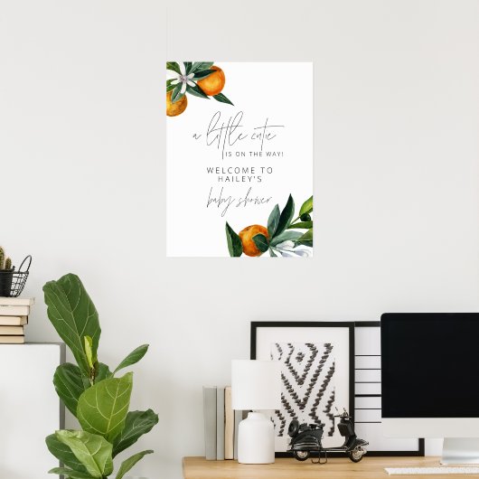 Little Cutie Citrus Oranje Baby shower Welcome Poster (Thuiskantoor)