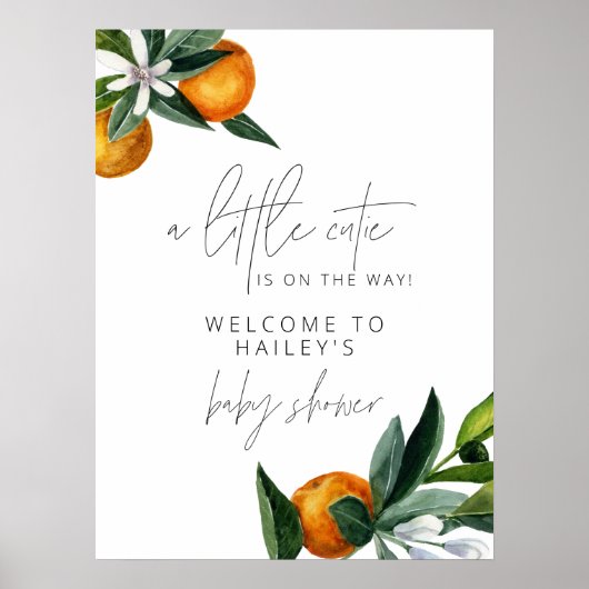 Little Cutie Citrus Oranje Baby shower Welcome Poster (Voorkant)