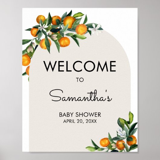 Little Cutie Citrus Oranje Baby shower Welcome Poster (Voorkant)