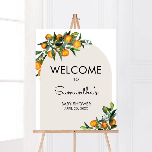 Little Cutie Citrus Oranje Baby shower Welcome Poster