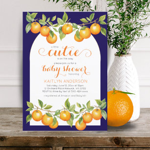 Little Cutie Citrus Oranje Navy Blue Baby shower Kaart