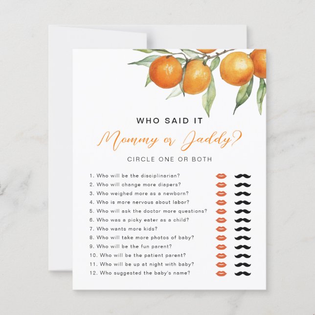 Little Cutie Citrus Oranje Raad Wie Douche Spel (Voorkant)