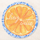Little Cutie Citrus Sinaasappel Azulejo Baby showe Ronde Kartonnen Onderzetter (Voorkant)