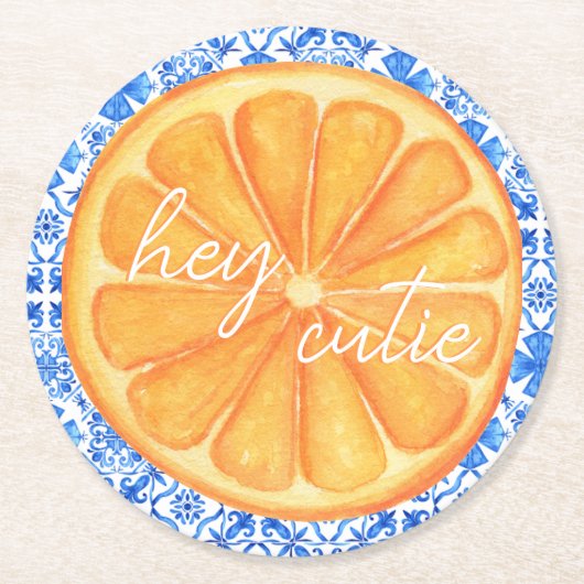 Little Cutie Citrus Sinaasappel Azulejo Baby showe Ronde Kartonnen Onderzetter (Voorkant)