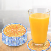 Little Cutie Citrus Sinaasappel Azulejo Baby showe Ronde Kartonnen Onderzetter