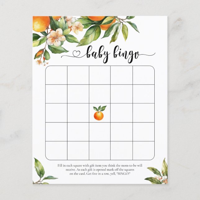 Little Cutie Citrus Sinaasappel Baby shower Bingog (Voorkant)