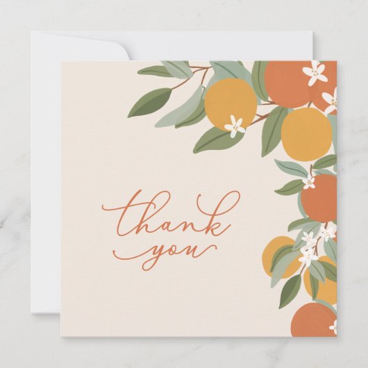 Little Cutie Citrus Sinaasappels Baby shower Bedankkaart (Voorkant)
