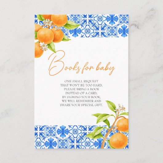 Little Cutie Citrus Tegels Boeken voor Baby shower Informatiekaartje (Voorkant)