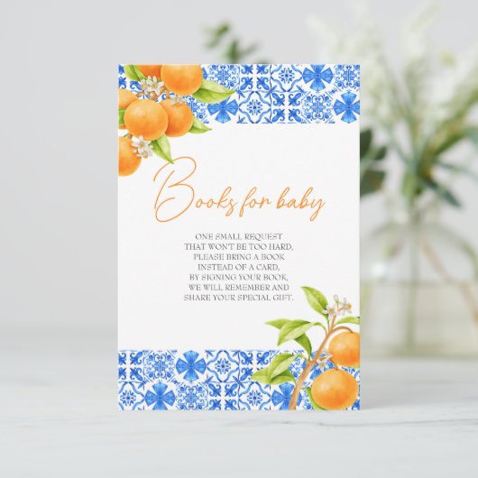 Little Cutie Citrus Tegels Boeken voor Baby shower Informatiekaartje (Staand voorkant)