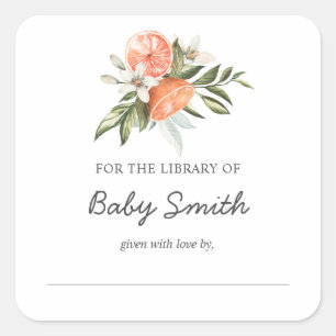 Little Cutie Clementine Baby shower Bookplaat Vierkante Sticker