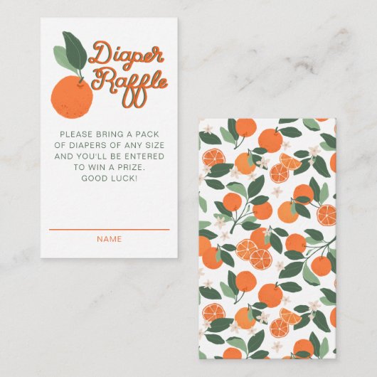 Little Cutie Clementine Baby shower Diaper Raffle Informatiekaartje (Voorkant / Achterkant)