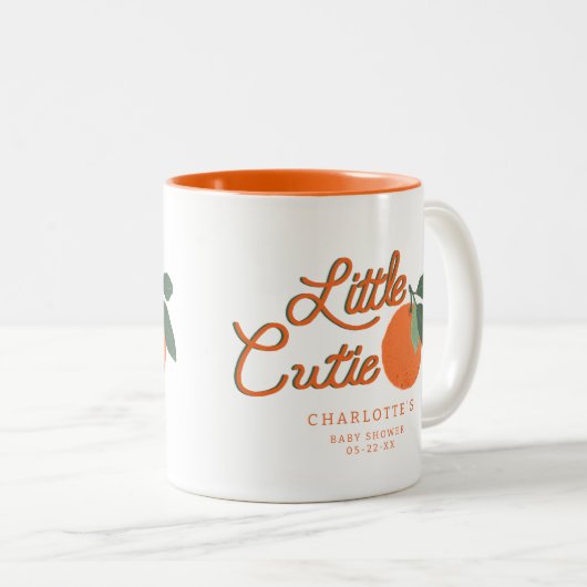 Little Cutie Clementine Baby shower ten gunste van Tweekleurige Koffiemok (Voorkant rechts)