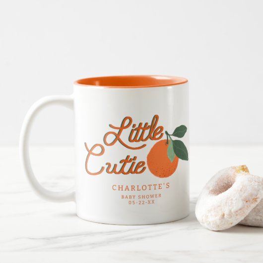 Little Cutie Clementine Baby shower ten gunste van Tweekleurige Koffiemok (Met donut)