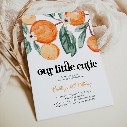 Little Cutie Clementine Birthday Invitation Kaart